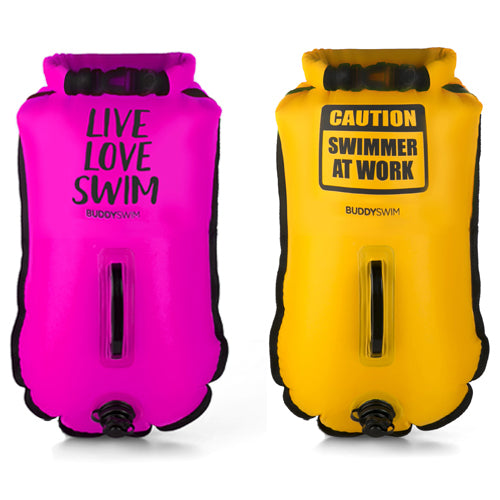 BuddySwim Schwimmboje 20l Volumen LIVE LOVE SWIM mit Cap - pink