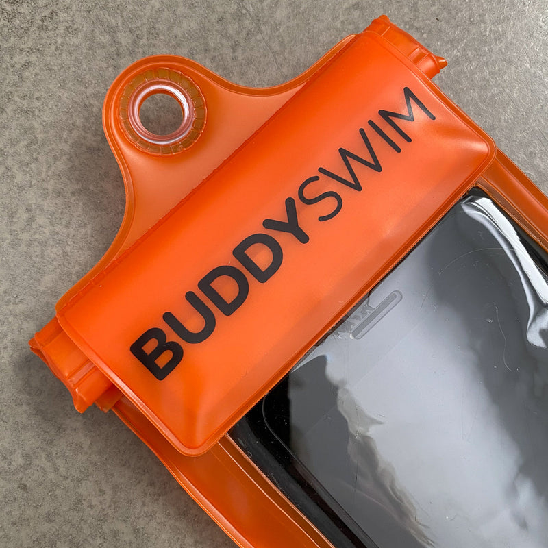 BuddySwim Schwimmboje Smartphone 28l Volumen und Sichtfenster "CAUTION SWIMMER AT WORK“ mit separater Handyhülle