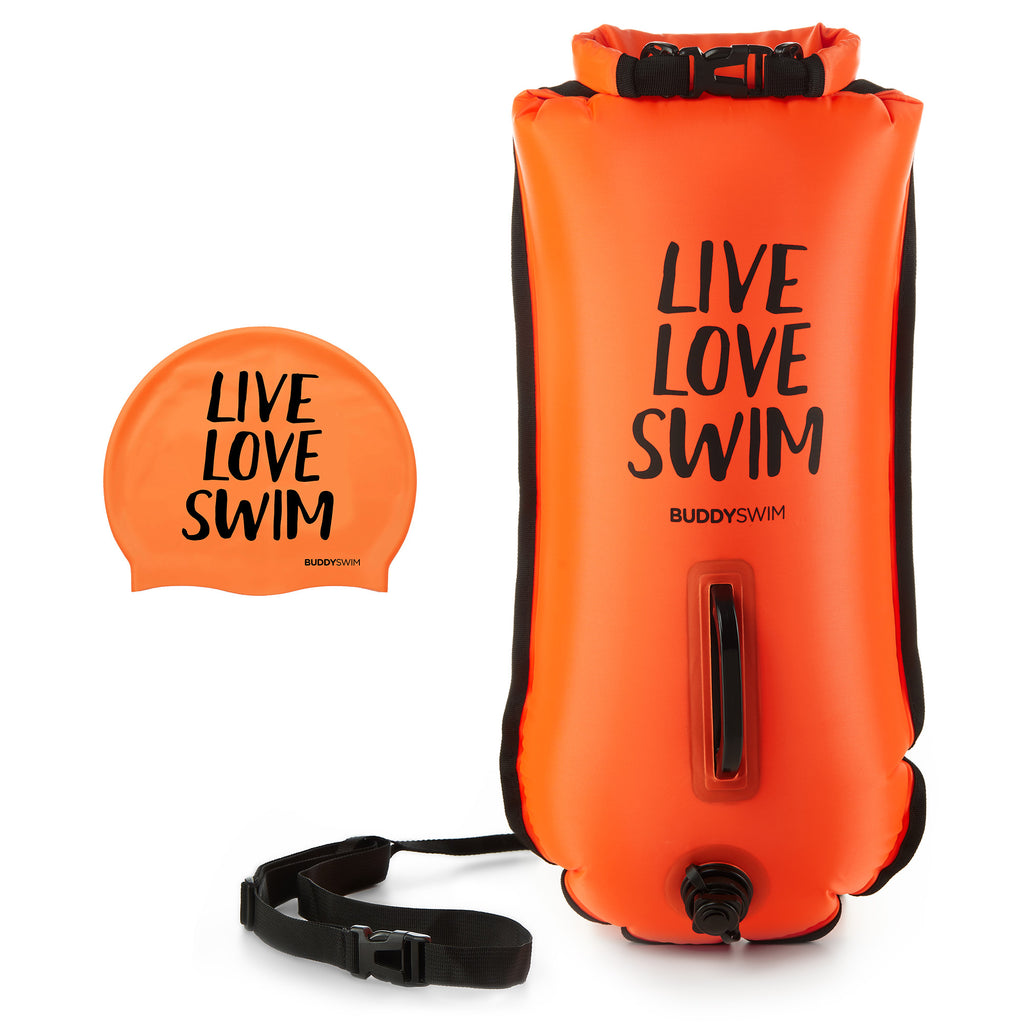 BuddySwim Schwimmboje 28l LIVE LOVE SWIM mit Cap leuchtend orange ab 25.09.2021 wieder lieferbar