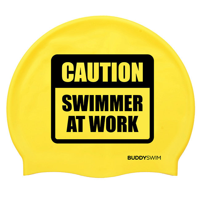 BuddySwim Schwimmboje in gelb 28l + Cap CAUTION SWIMMER AT WORK